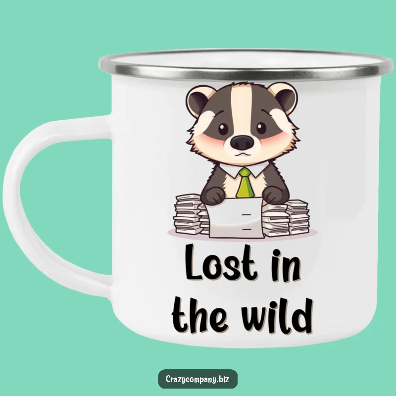 Funny Confused Badger Camping Mug - Coffee & Chaos On-the-Go