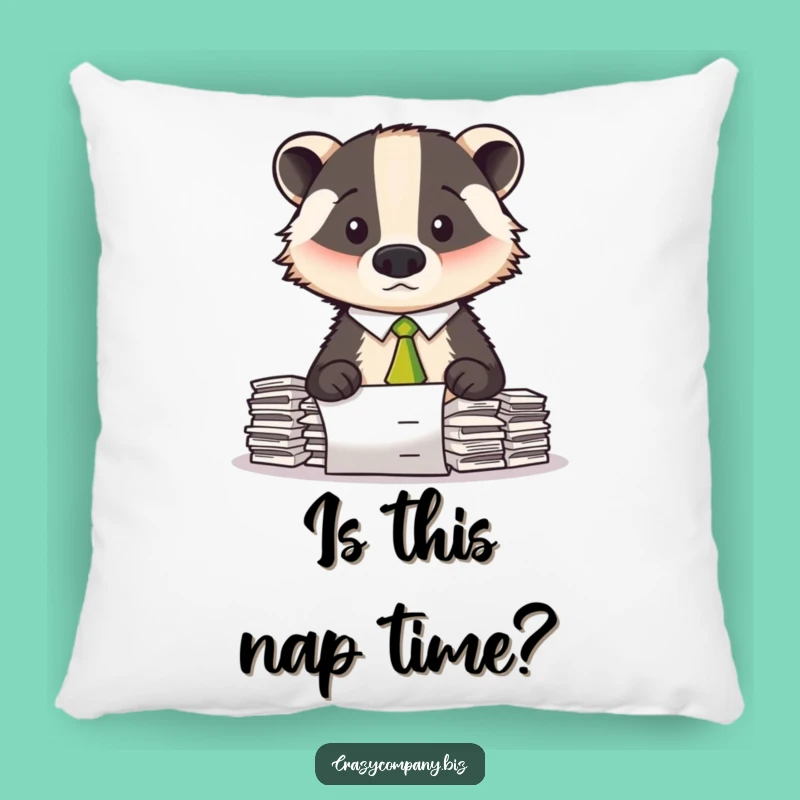 Funny Confused Badger Pillow - Cozy Up with Office Humor