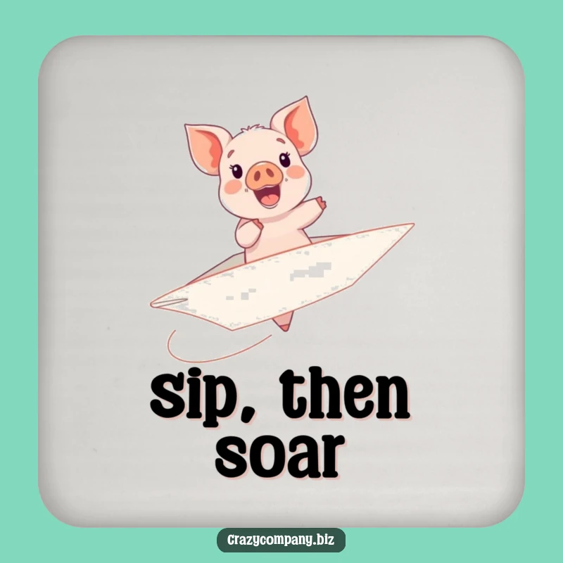 Funny Piglet Paper Airplane Coaster - Sip with a Smile