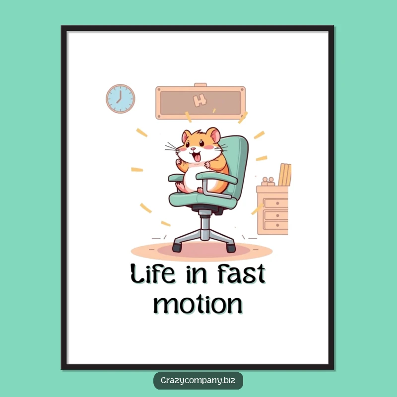 Funny Hamster Office Poster: Dynamic Wall Art, Frantic Spin, Hilarious Decor