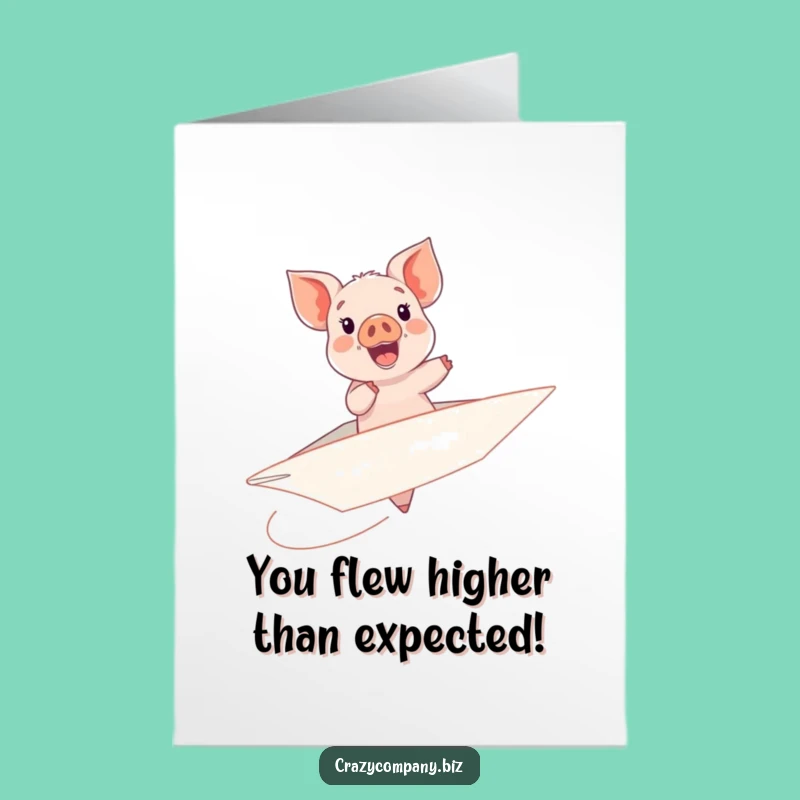 Free Printable Congrats Card: Piglet Airplane Triumph, Cheerful Downloadable Gift Greeting