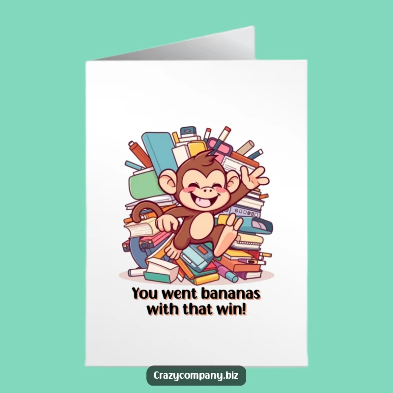 Free Printable Monkey Office Congrats Card: Funny Downloadable Gift for Office Wins