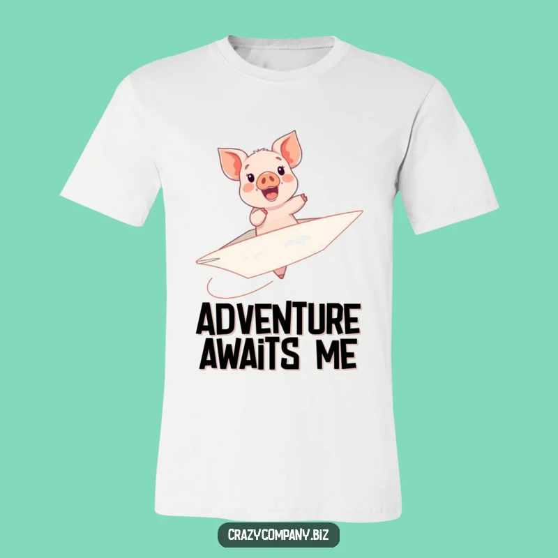 Funny Piglet Paper Airplane T-Shirt - Ride the Fun Wave